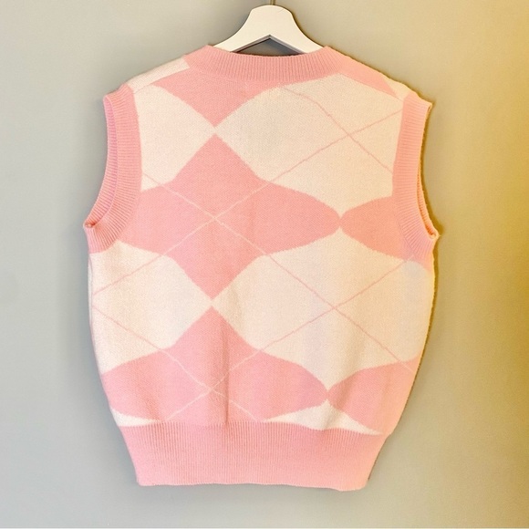 Urban Outfitters Love + Harmony Pink & White V-Neck Sweater Vest - Picture 2 of 10
